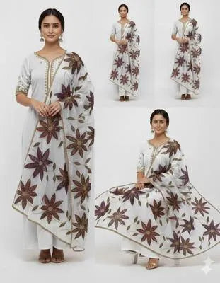 Party Wear Suit Unstitched | Dress for Women | 2 Piece Dress with Handwork Stone & Beadwork Organza Shirt and Zari Beadwork Dupatta | Customized