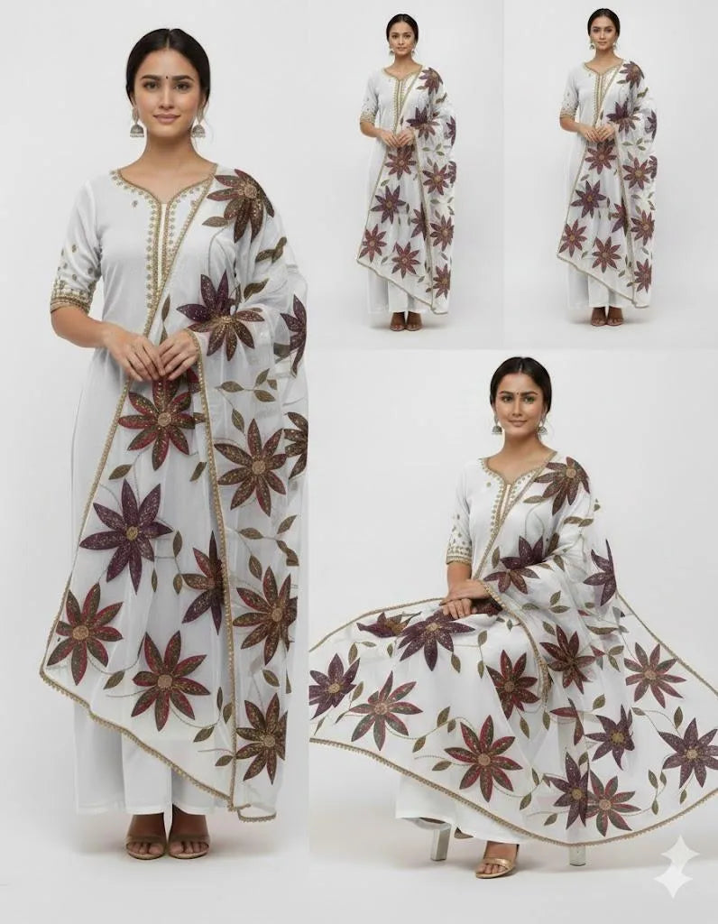 Party Wear Suit Unstitched | Dress for Women | 2 Piece Dress with Handwork Stone & Beadwork Organza Shirt and Zari Beadwork Dupatta | Customized