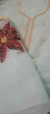 Party Wear Suit Unstitched | Dress for Women | 2 Piece Dress with Handwork Stone & Beadwork Organza Shirt and Zari Beadwork Dupatta | Customized