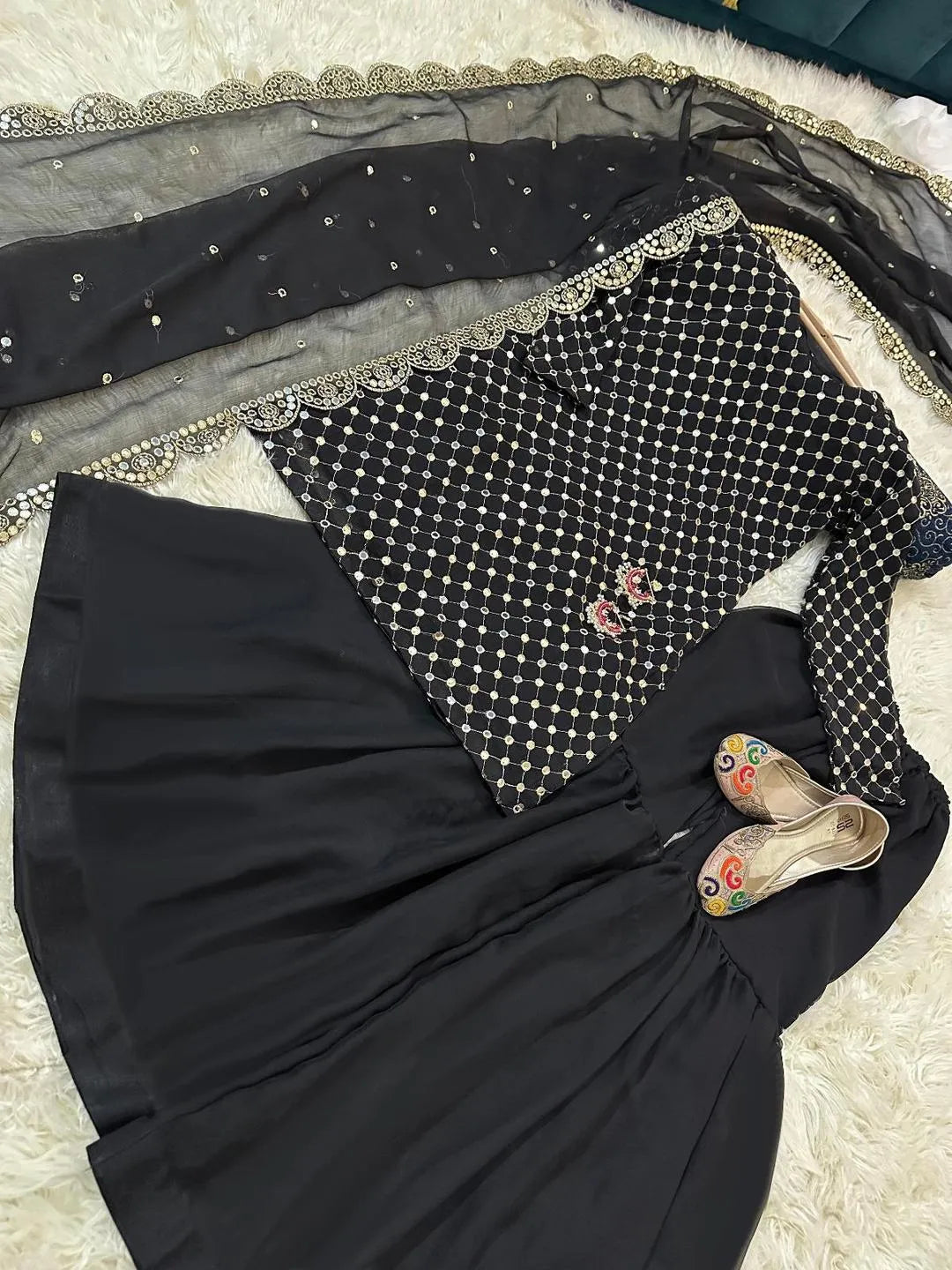 Black Chiffon Sequin 3-Piece Suit for Women