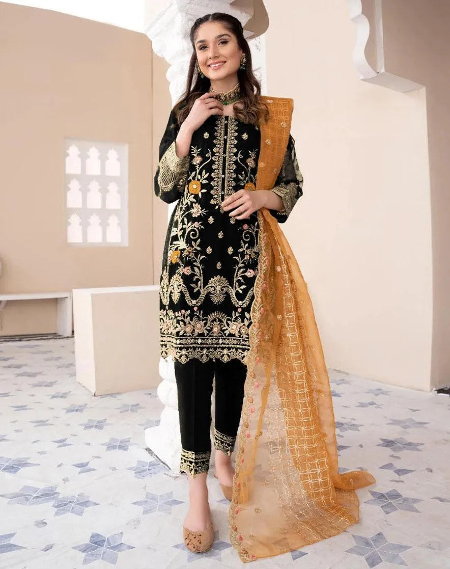 Black Embroidered 3-Piece Women Suit Eid Wedding Party Wear