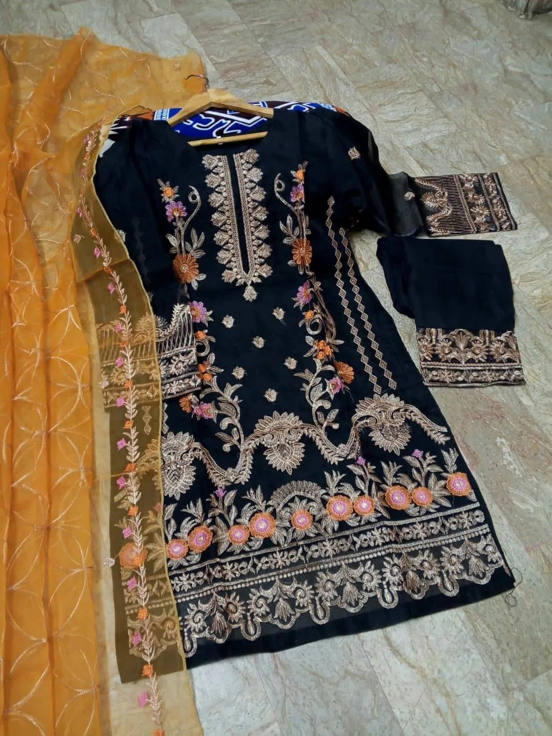 Black Embroidered 3-Piece Women Suit Eid Wedding Party Wear