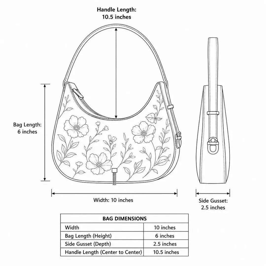 Floral Hobo Bag Canvas Adjustable Handle