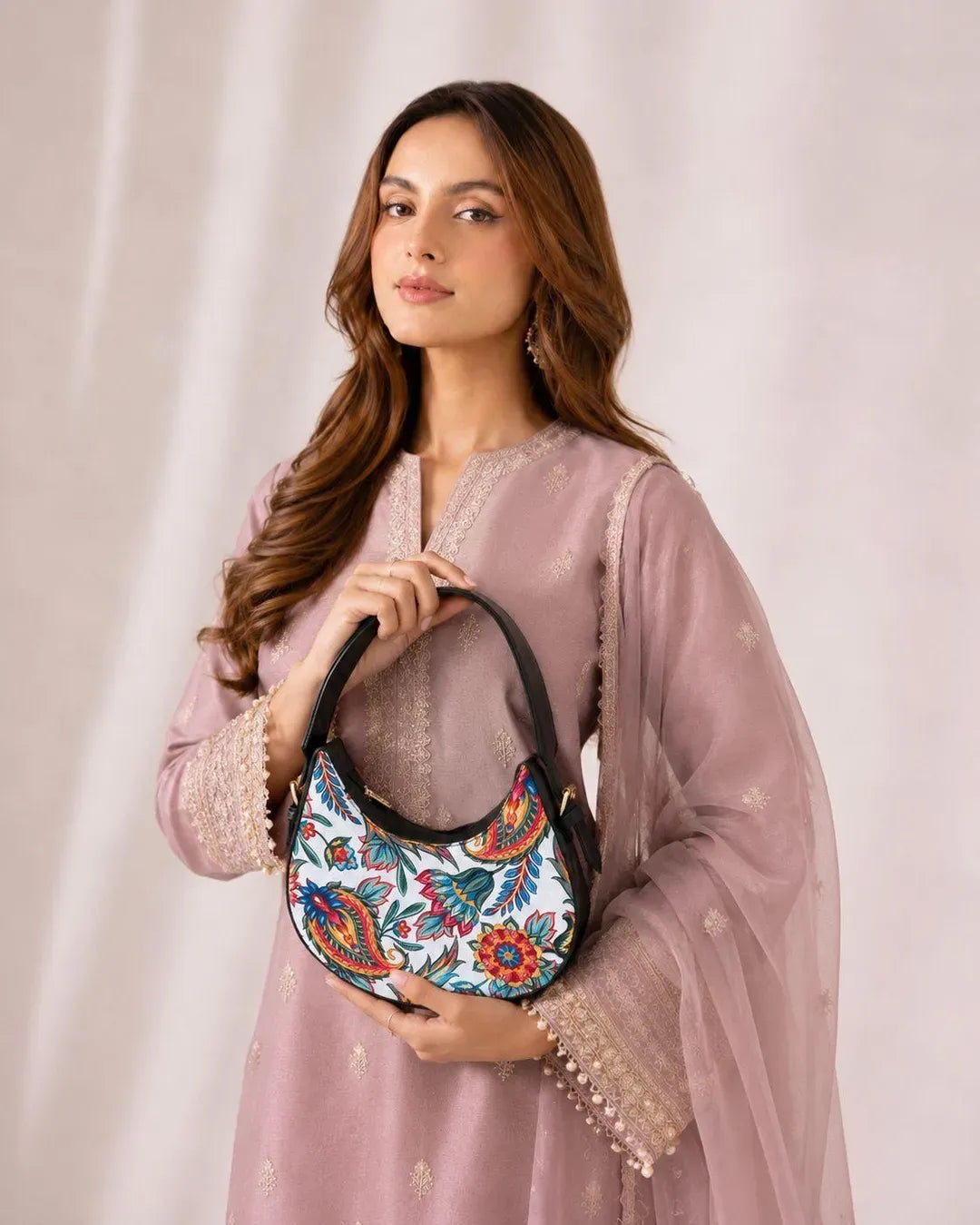 Floral Hobo Bag Canvas Adjustable Handle