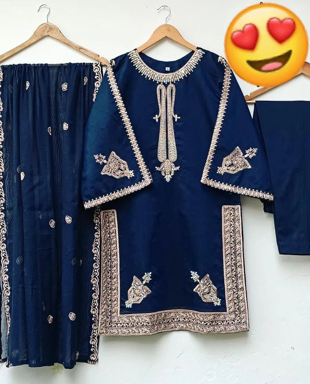 Blue Embroidered 3Pc Kurta Set with Dupatta