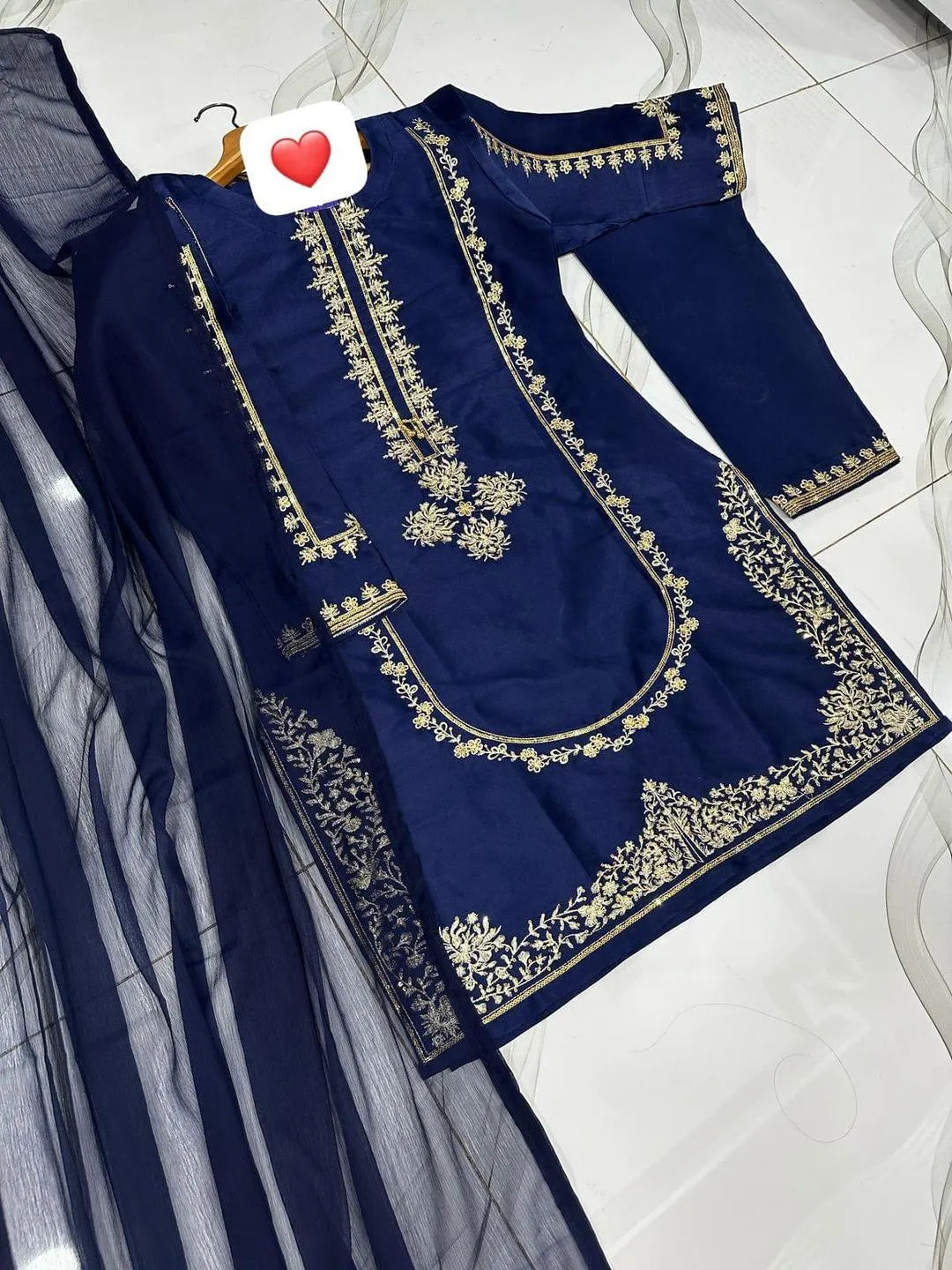 Blue Sequin Embroidered 3-Piece Suit for Eid & Weddings