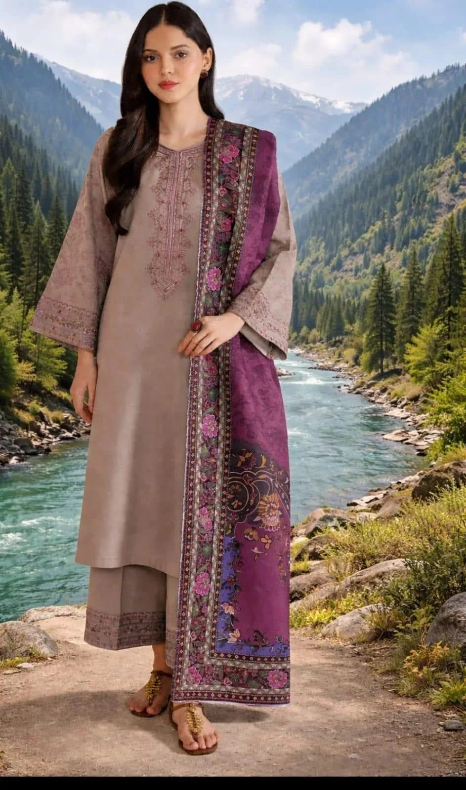 3 Pcs Women's Unstitched Embroidered Suit