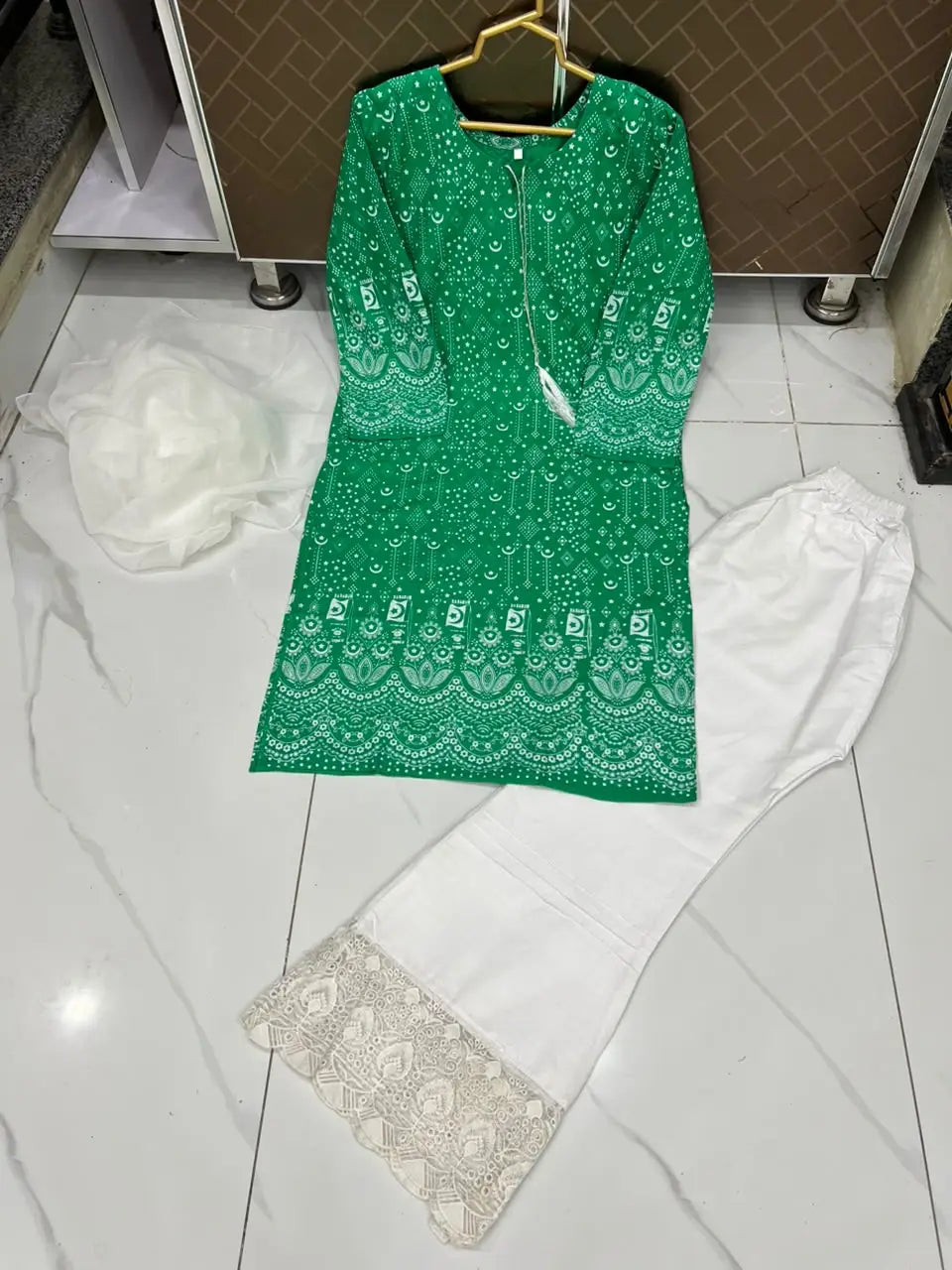 3 Pcs Women's Stitched Arabic Lawn Block Printed Suit Azadi Prints AZ1