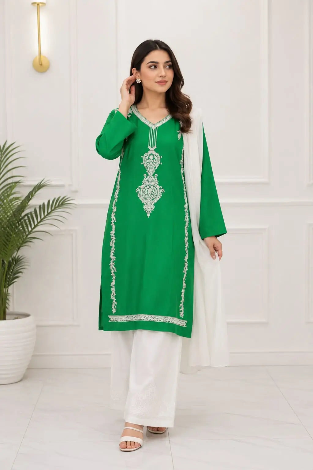 3 Pcs Women's Stitched Arabic Lawn Embroidered Suit Azadi Special