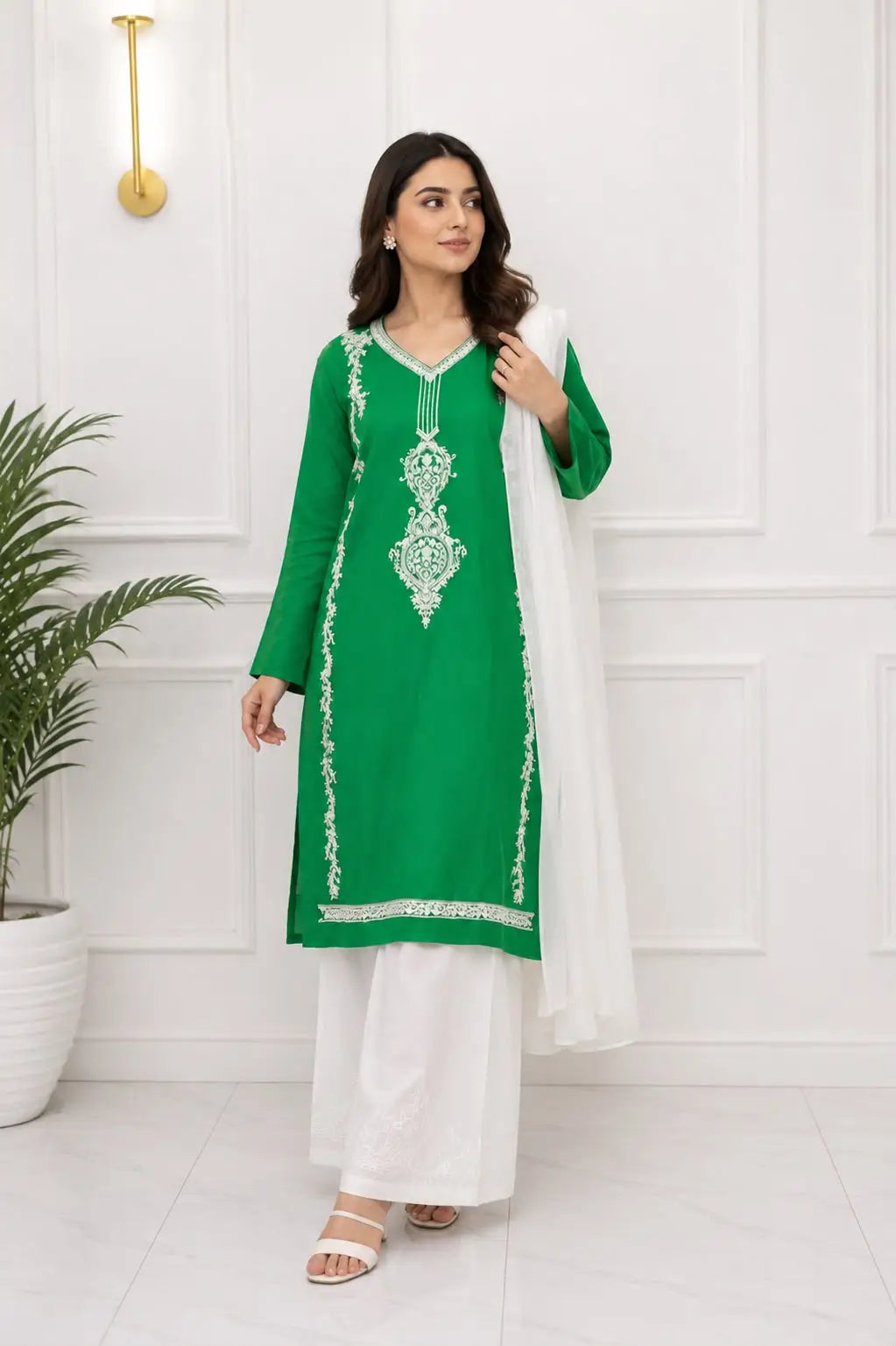 3 Pcs Women's Stitched Arabic Lawn Embroidered Suit Azadi Special