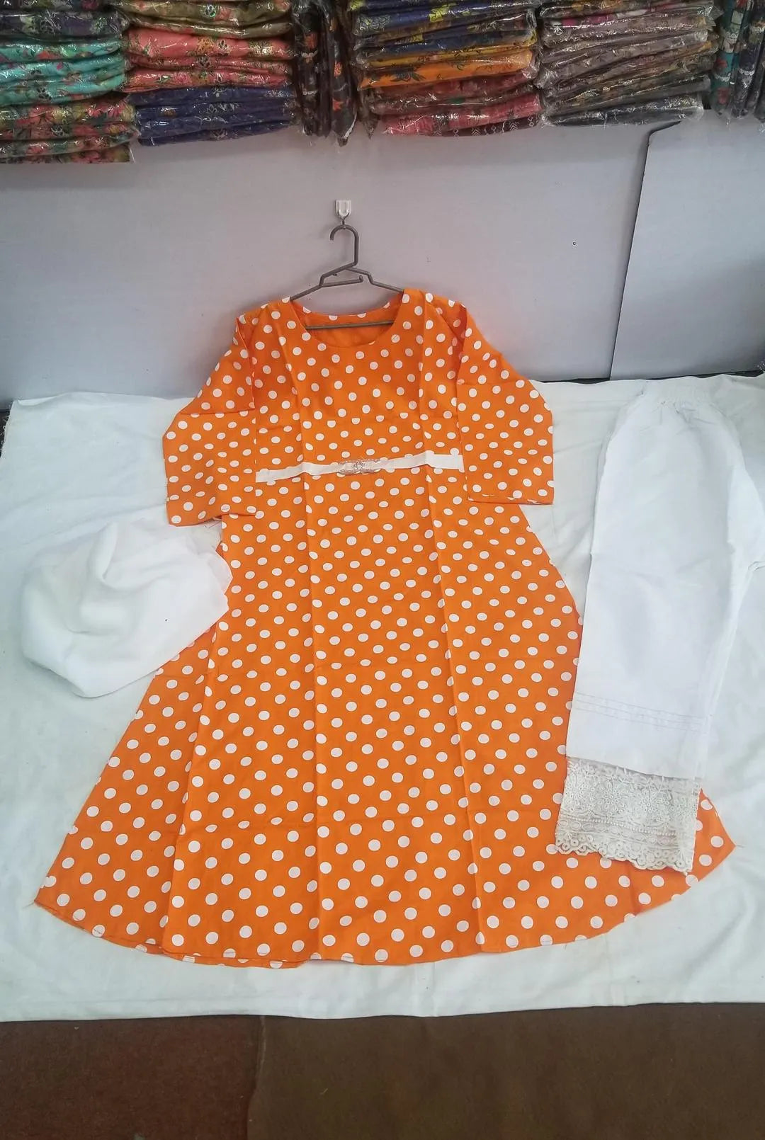 Orange Printed Arabic Lawn 3Pcs Maxi Set