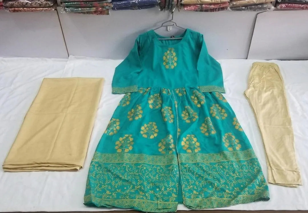 Turquoise Block Printed Arabic Lawn Maxi Set for Women