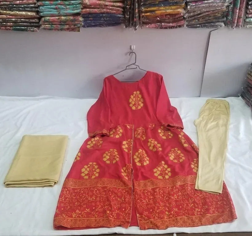 Red Block Printed 3-Piece Women's Suit Set