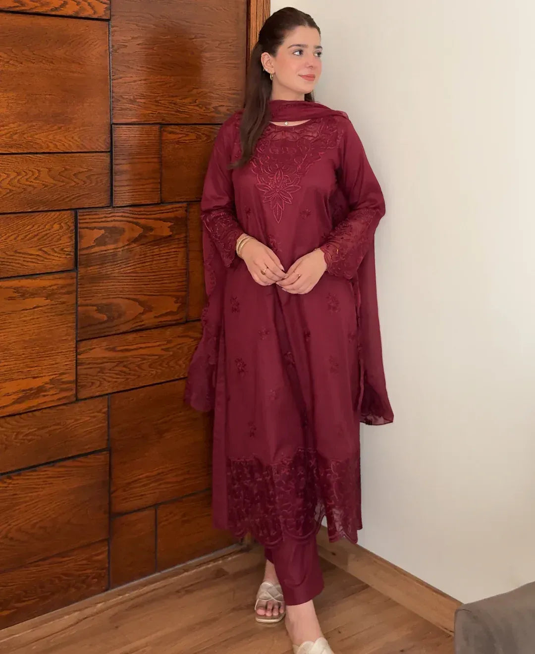 Rose Wine - 3 Piece Embroidered Lawn Cotton Suit
