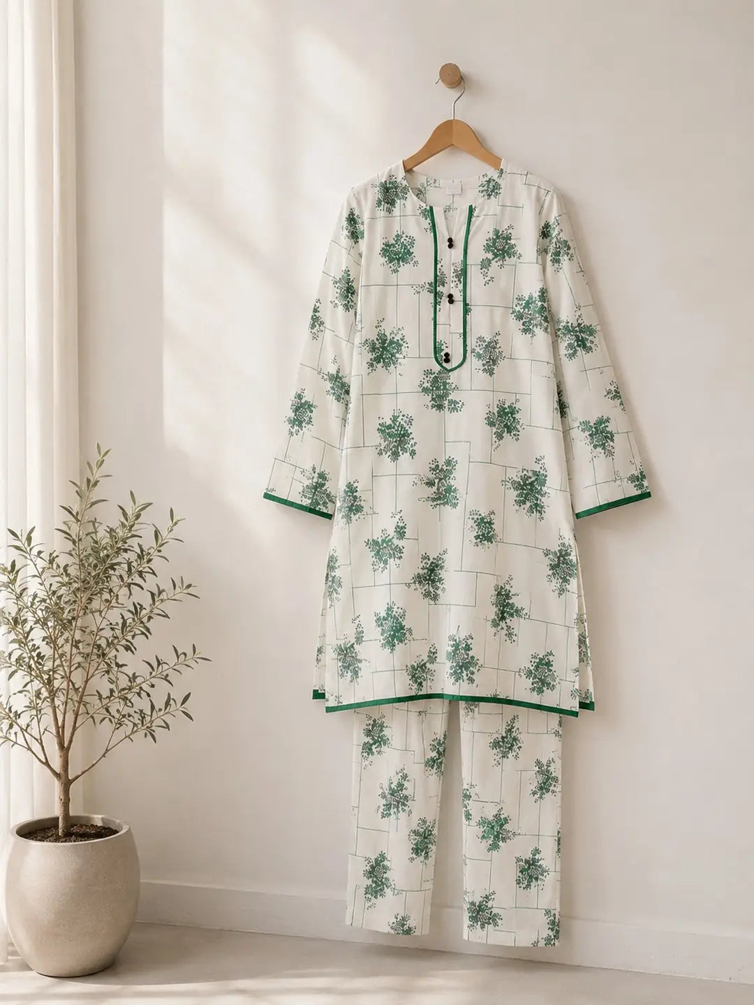 2 Pcs Women's Stitched Cotton Lawn Printed Shirt And Trouser