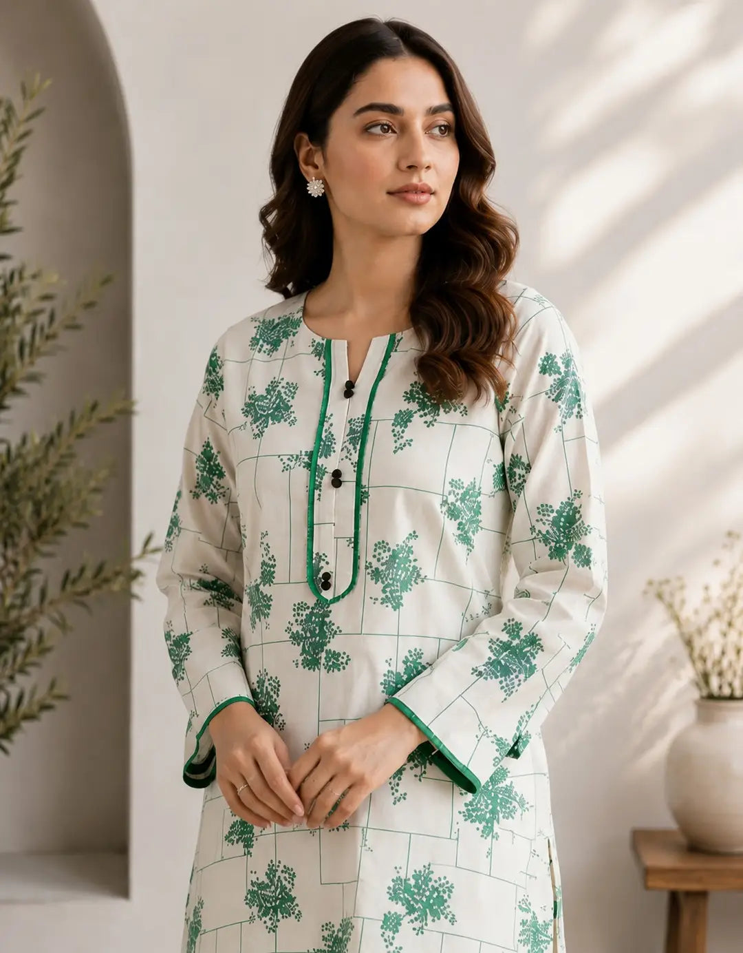 2 Pcs Women's Stitched Cotton Lawn Printed Shirt And Trouser