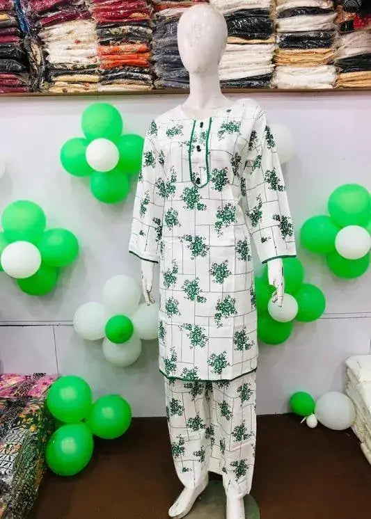 2 Pcs Women's Stitched Cotton Lawn Printed Shirt And Trouser