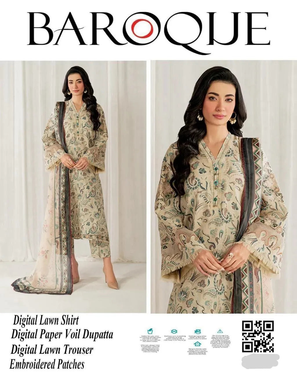 Unstitched Printed Embroidered Lawn Suit for Women