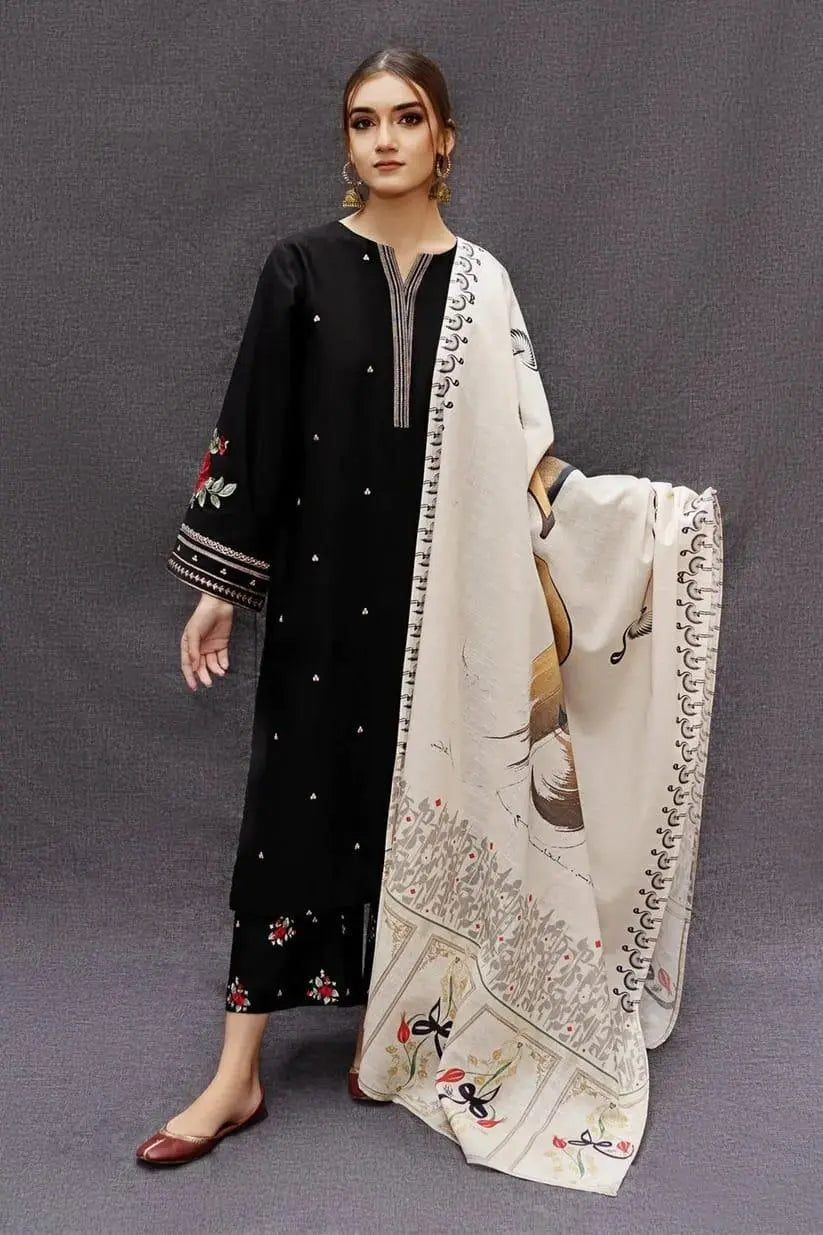 3 Pcs Women Unstitched Dhanak Embroidered Suit at One Spot
