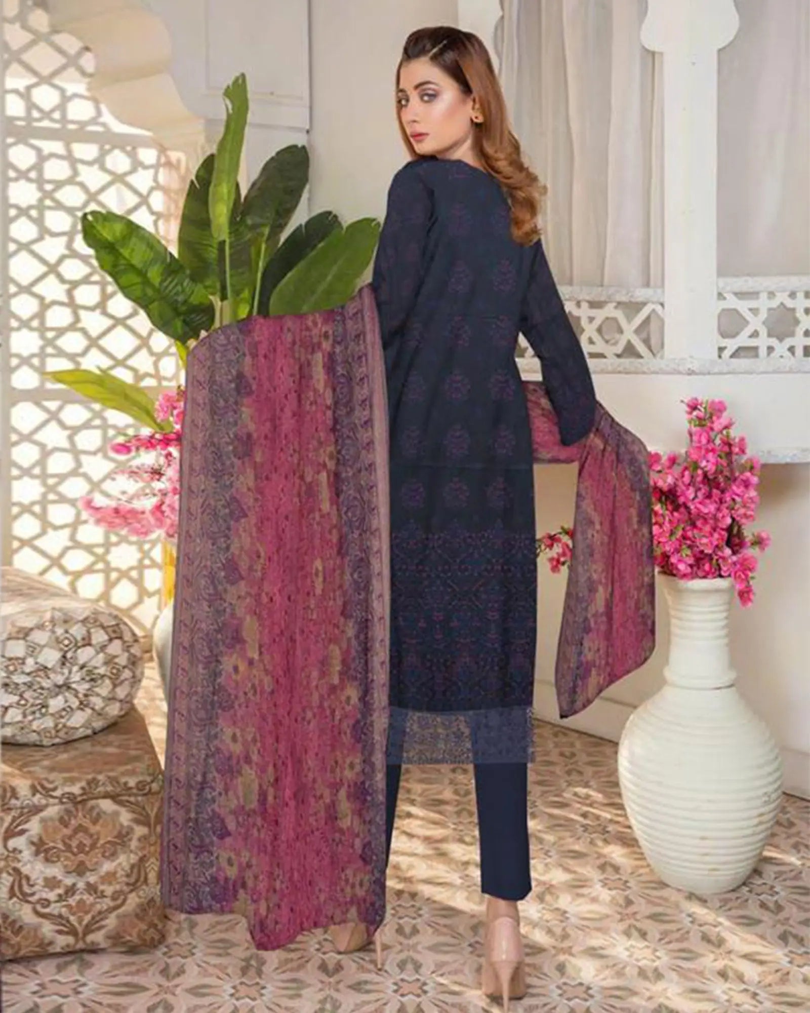 3 Pcs Women Unstitched Lawn Embroidered Suit at One Spot