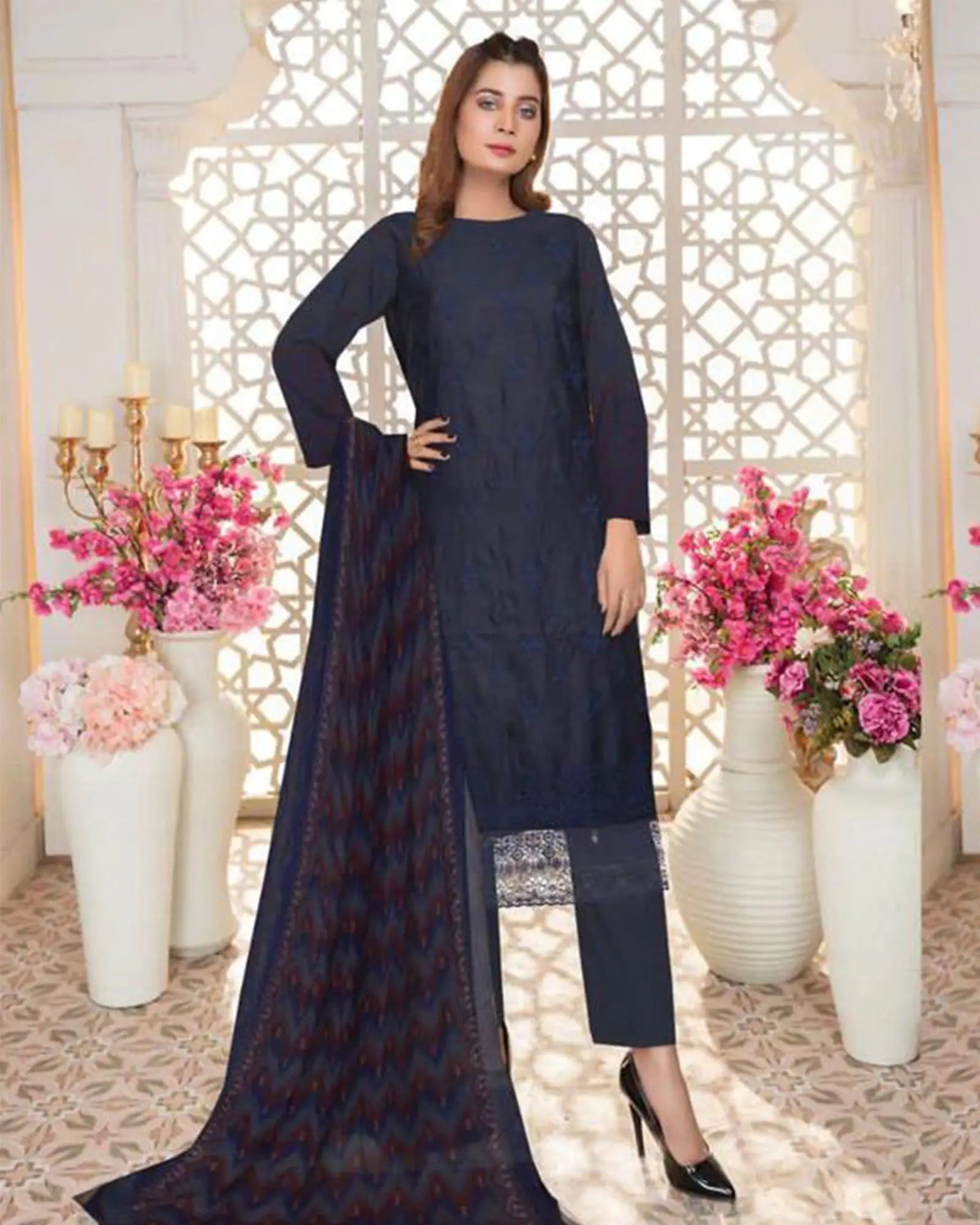 3 Pcs Women Unstitched Lawn Embroidered Suit at One Spot