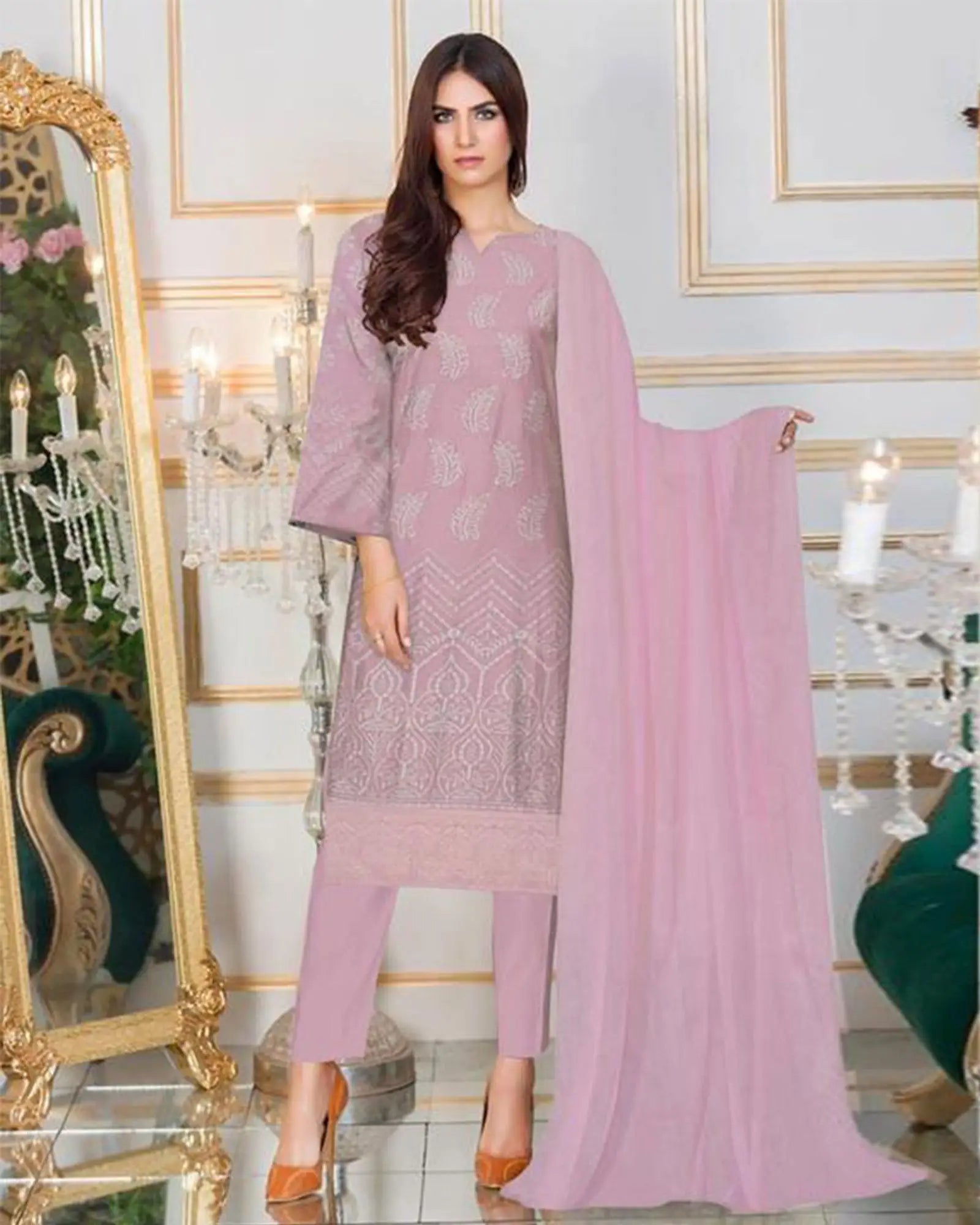 3 Pcs Women Unstitched Lawn Embroidered Suit at One Spot