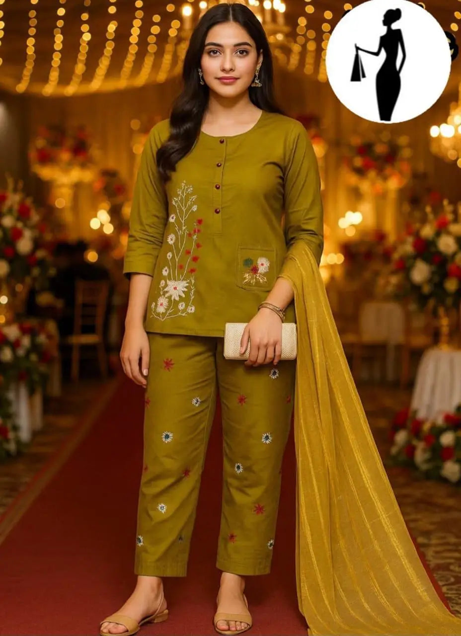 3 Pcs Women's Stitched Embroidered Suit at One Spot