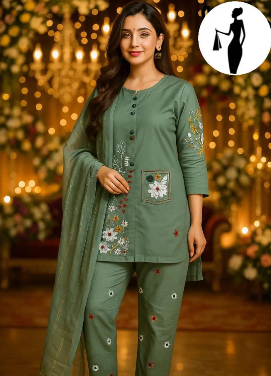 3 Pcs Women's Stitched Embroidered Suit at One Spot
