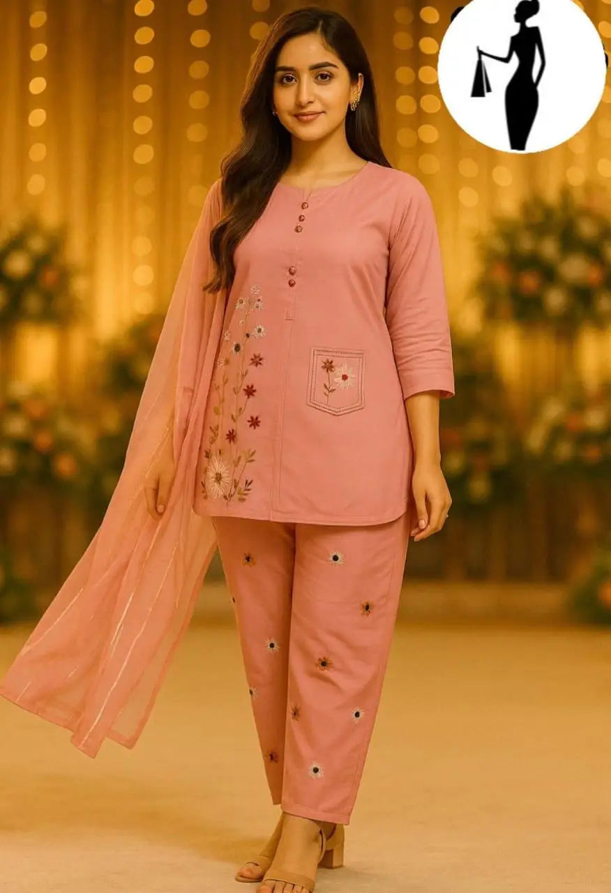 3 Pcs Women's Stitched Embroidered Suit at One Spot