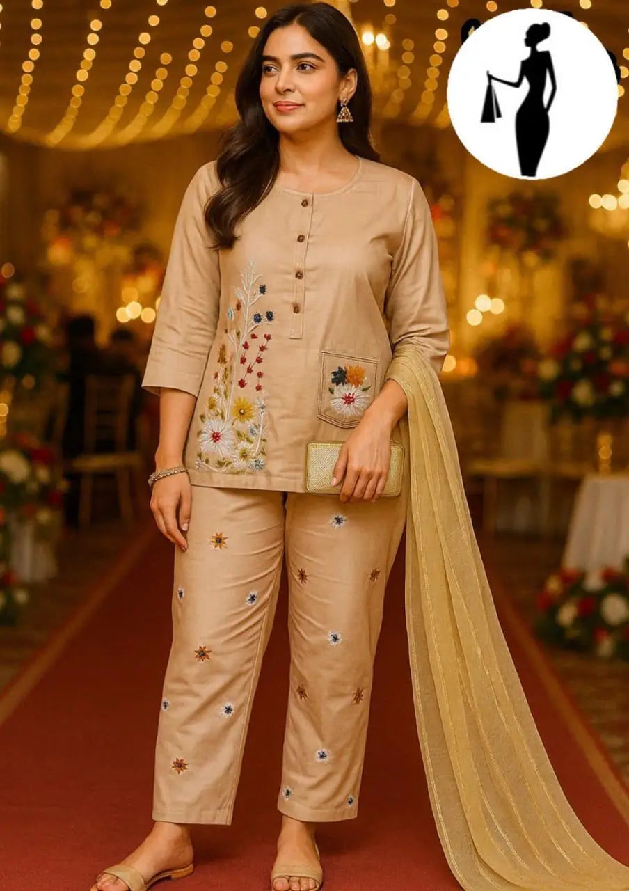 3 Pcs Women's Stitched Embroidered Suit at One Spot