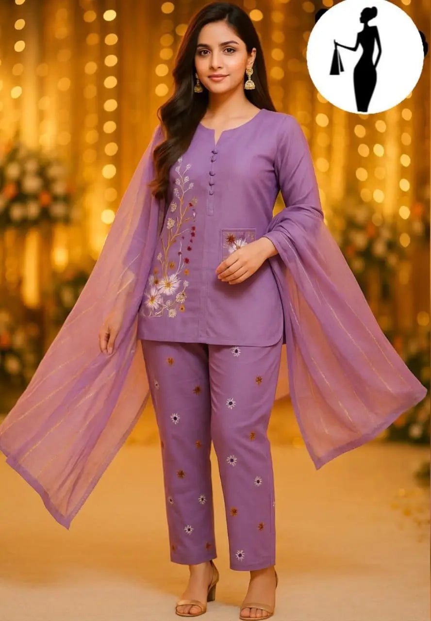 3 Pcs Women's Stitched Embroidered Suit at One Spot