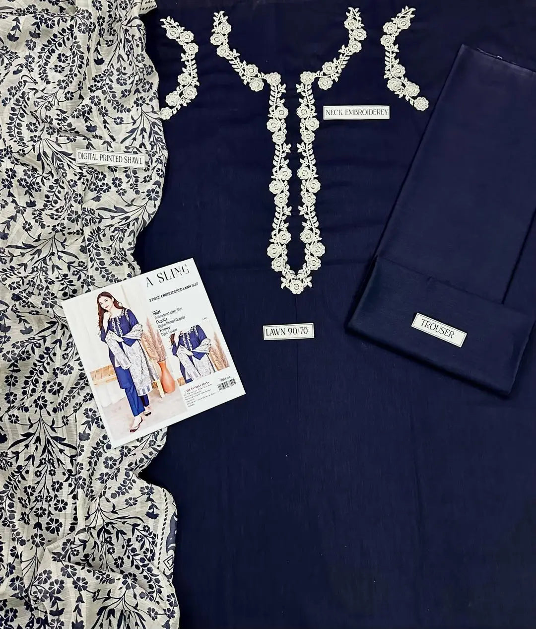 3 Pcs Women's Unstitched Embroidered Suit at One Spot