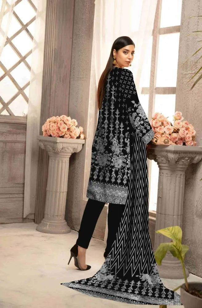 3 Pcs Women's Unstitched Lawn Printed Suit at One Spot