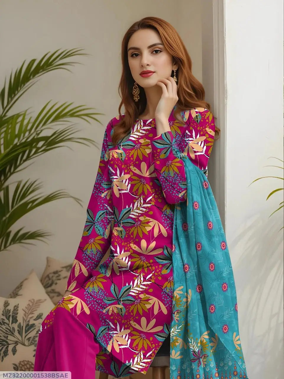 3 Pcs Women's Unstitched Printed Suit at One Spot