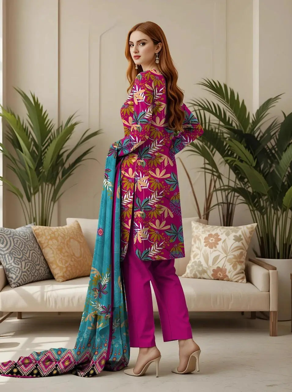 3 Pcs Women's Unstitched Printed Suit at One Spot