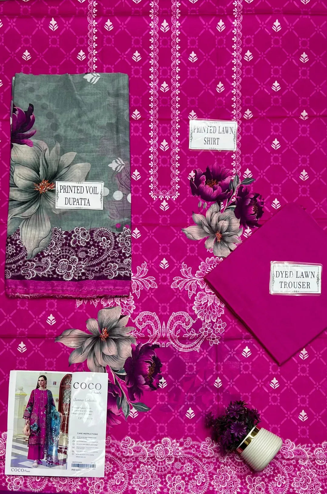Pink Printed Lawn 3-Piece Suit Set