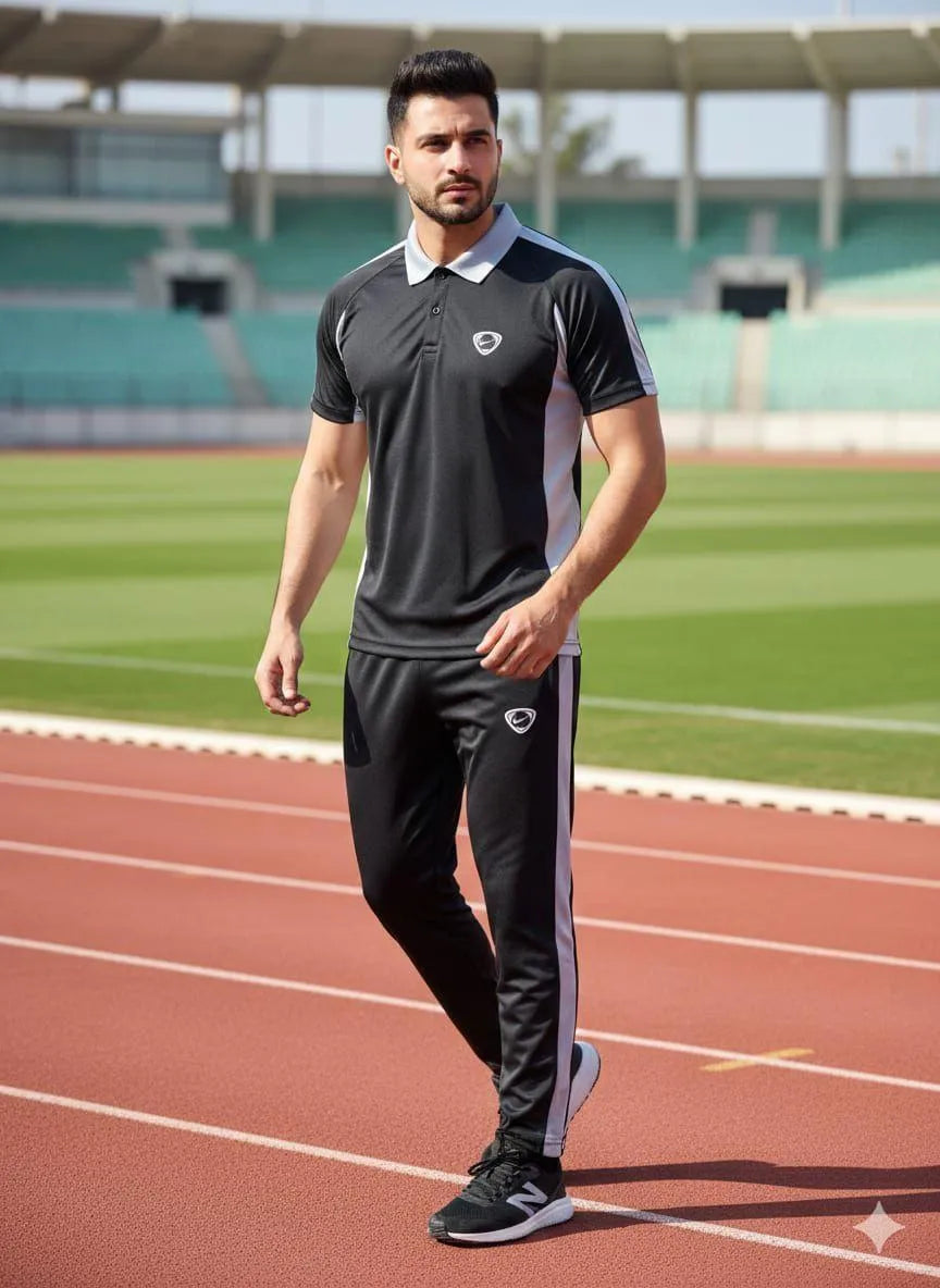 Men Dri Fit Track Suit Black White Pakistan