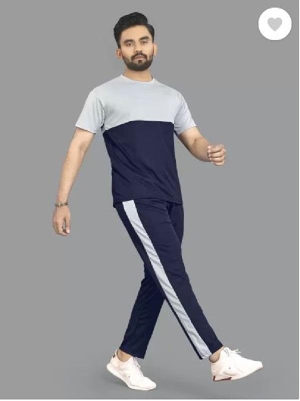 Men's Grey Printed Track Suit 2 Pcs Slim Fit