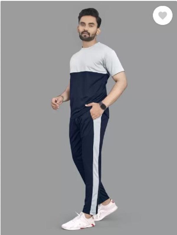 Men's Grey Printed Track Suit 2 Pcs Slim Fit