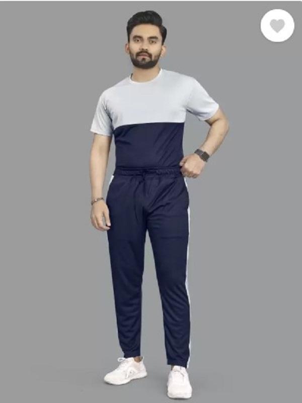 Men's Grey Printed Track Suit 2 Pcs Slim Fit