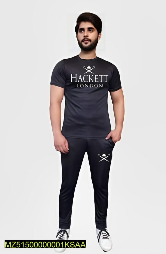 Men Black Micro Printed Track Suit 2 Pcs Slim Fit