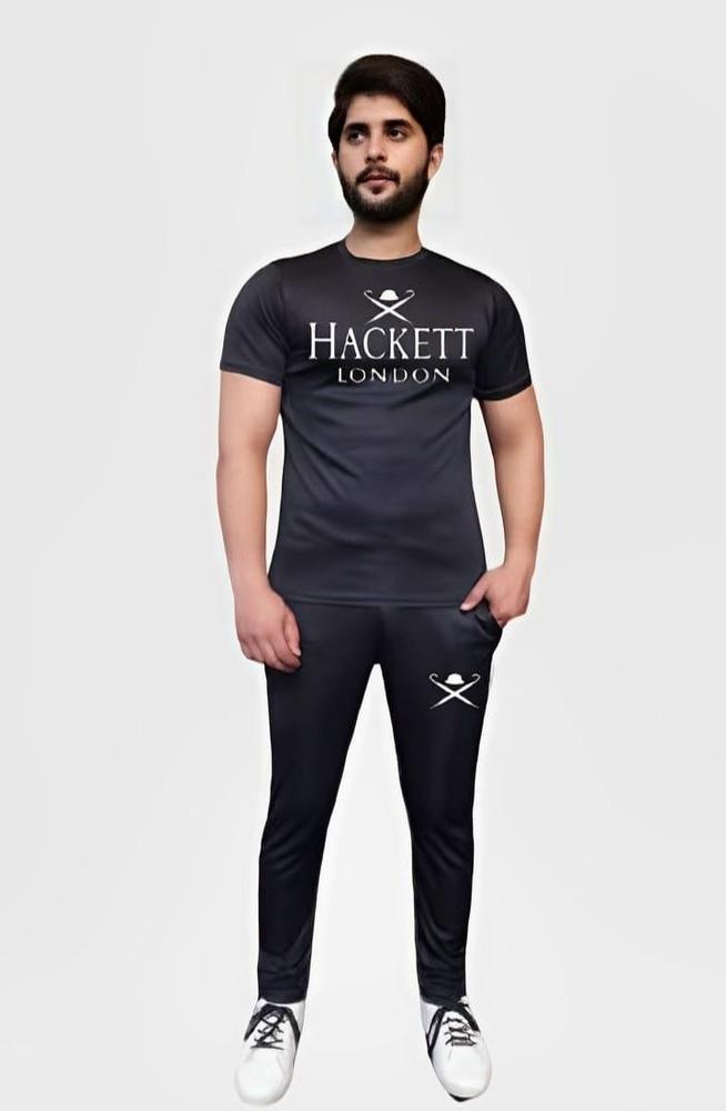 Men Black Micro Printed Track Suit 2 Pcs Slim Fit