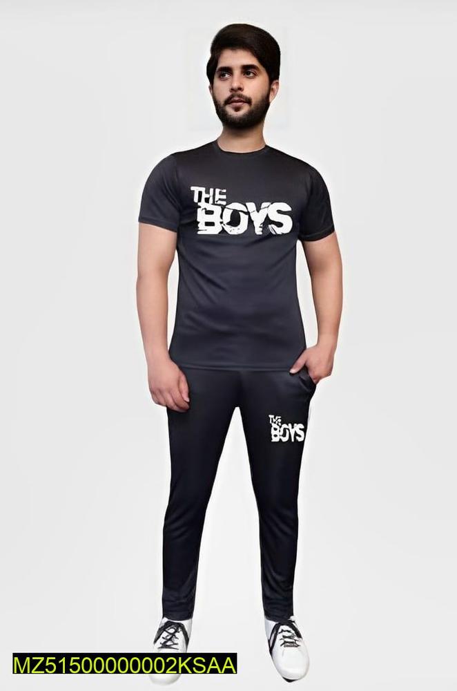 Men Black Micro Printed Track Suit Slim Fit 6 Sizes