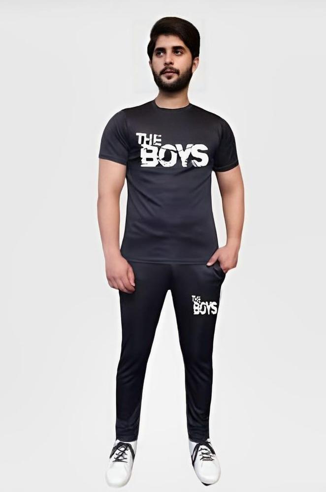 Men Black Micro Printed Track Suit Slim Fit 6 Sizes