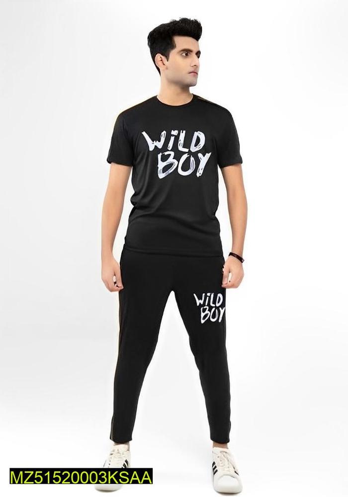 Men Track Suit Wild Boy Micro Fabric 2Pcs Round Neck