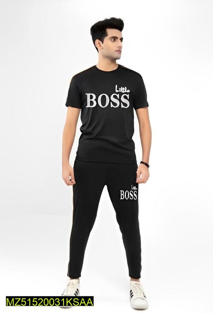 Men Black Printed Slim Fit Track Suit Micro Fabric Summer Pakistan