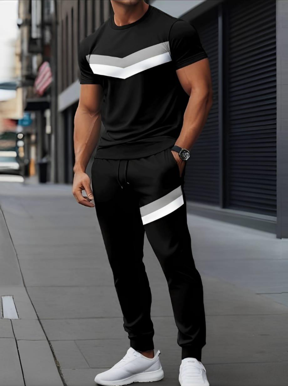 Men Black T-Shirt Trouser Set Micro Fabric S to XL