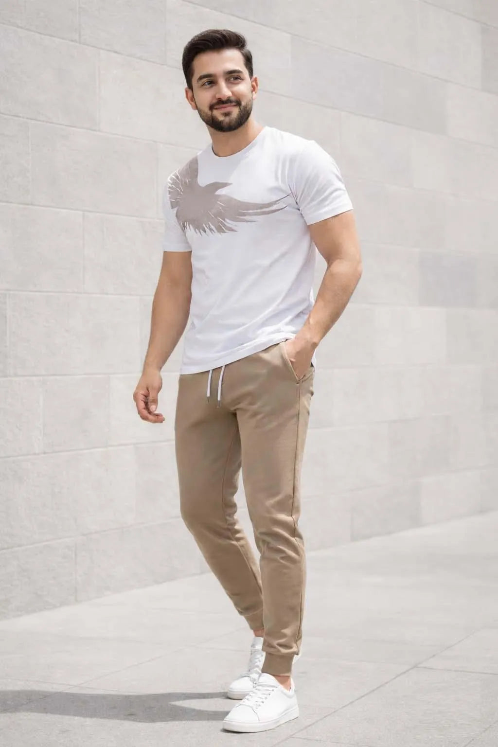 Men Printed Polyester Track Suit Brown Slim Fit