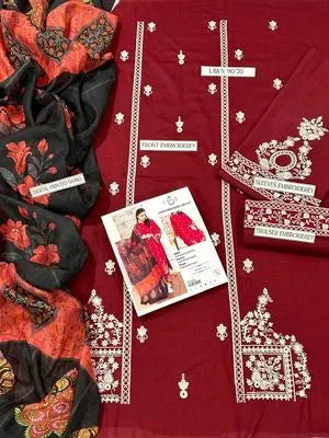 3 Pcs Women's Unstitched Embroidered Suit