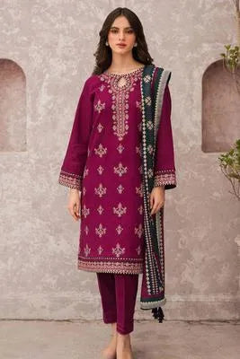 3 Pcs Women's Unstitched Embroidered Suit